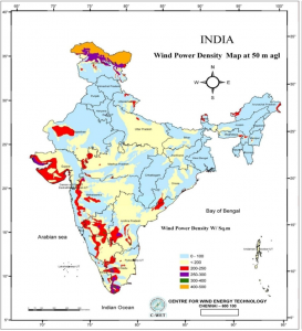 wind power density map of india