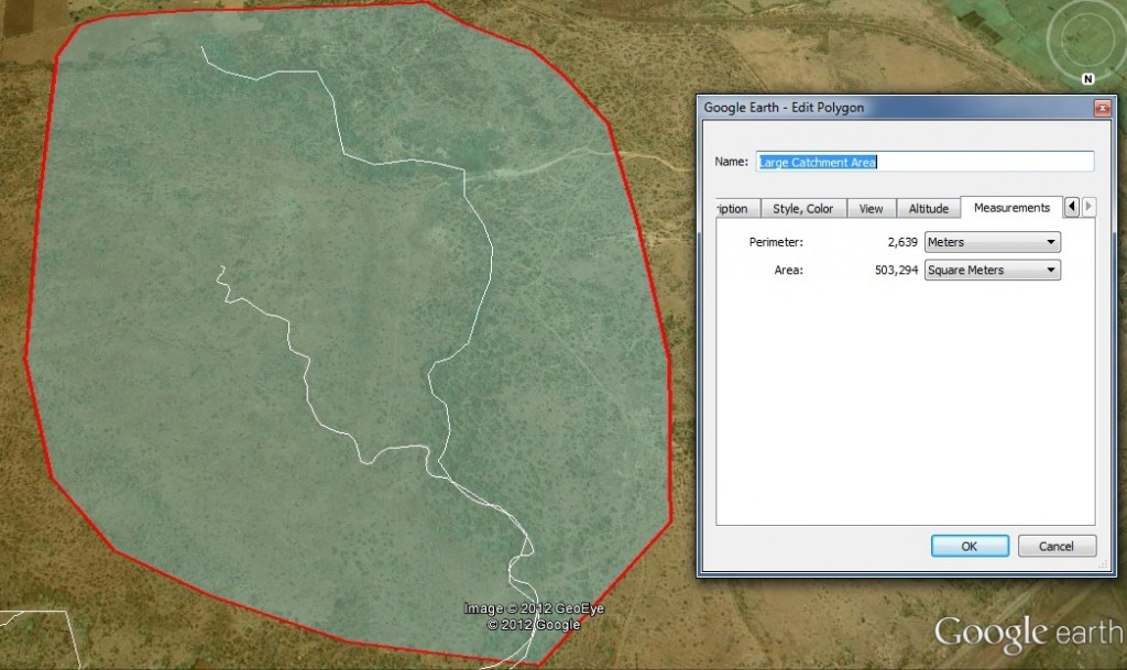 calculatie van het natuurlijke stroomgebied met behulp van Google earth pro