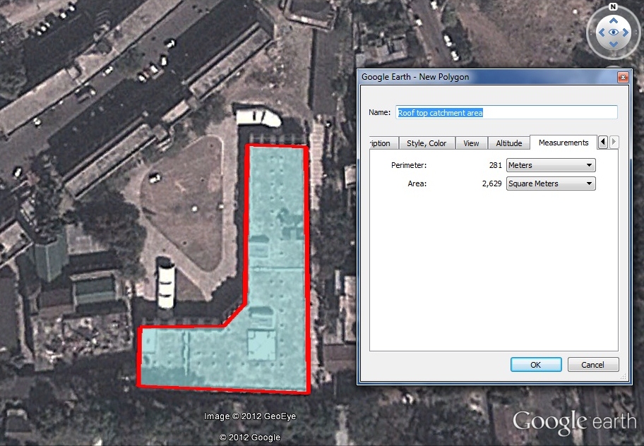 Roof top catchment area calcualtion using Google earth pro