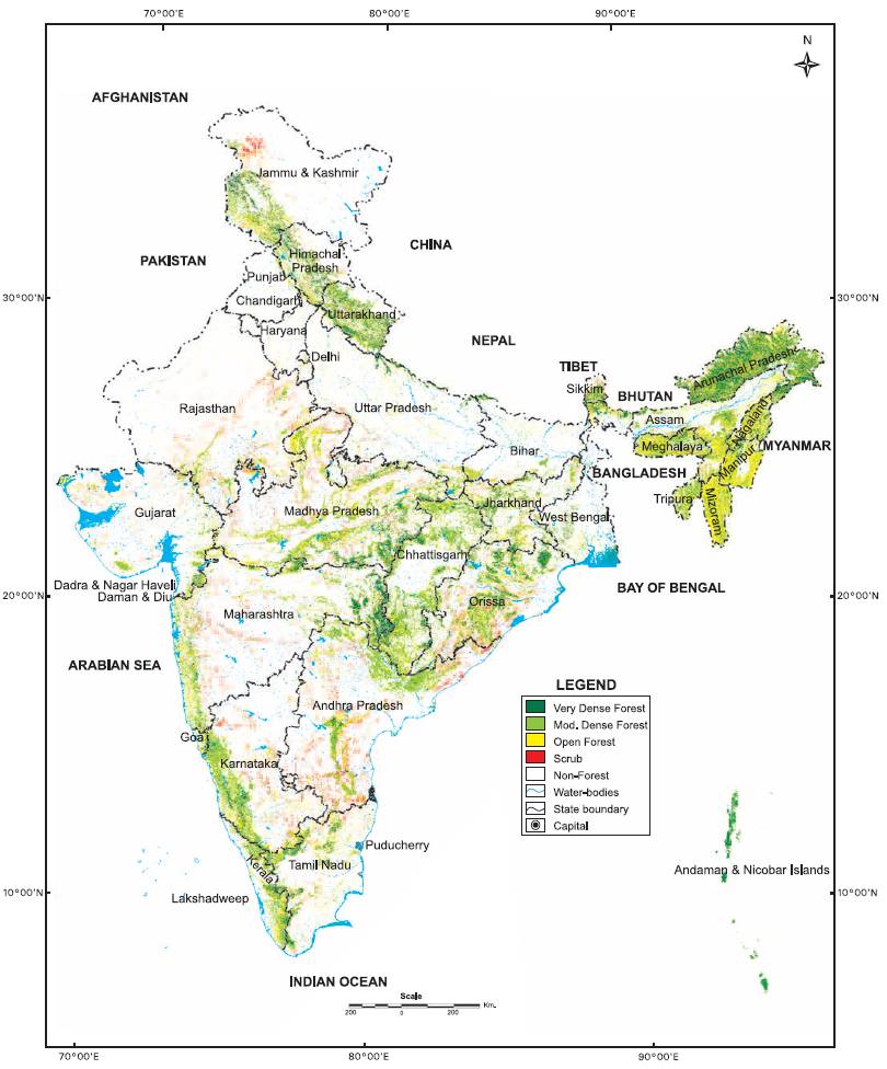 Forest cover map of India