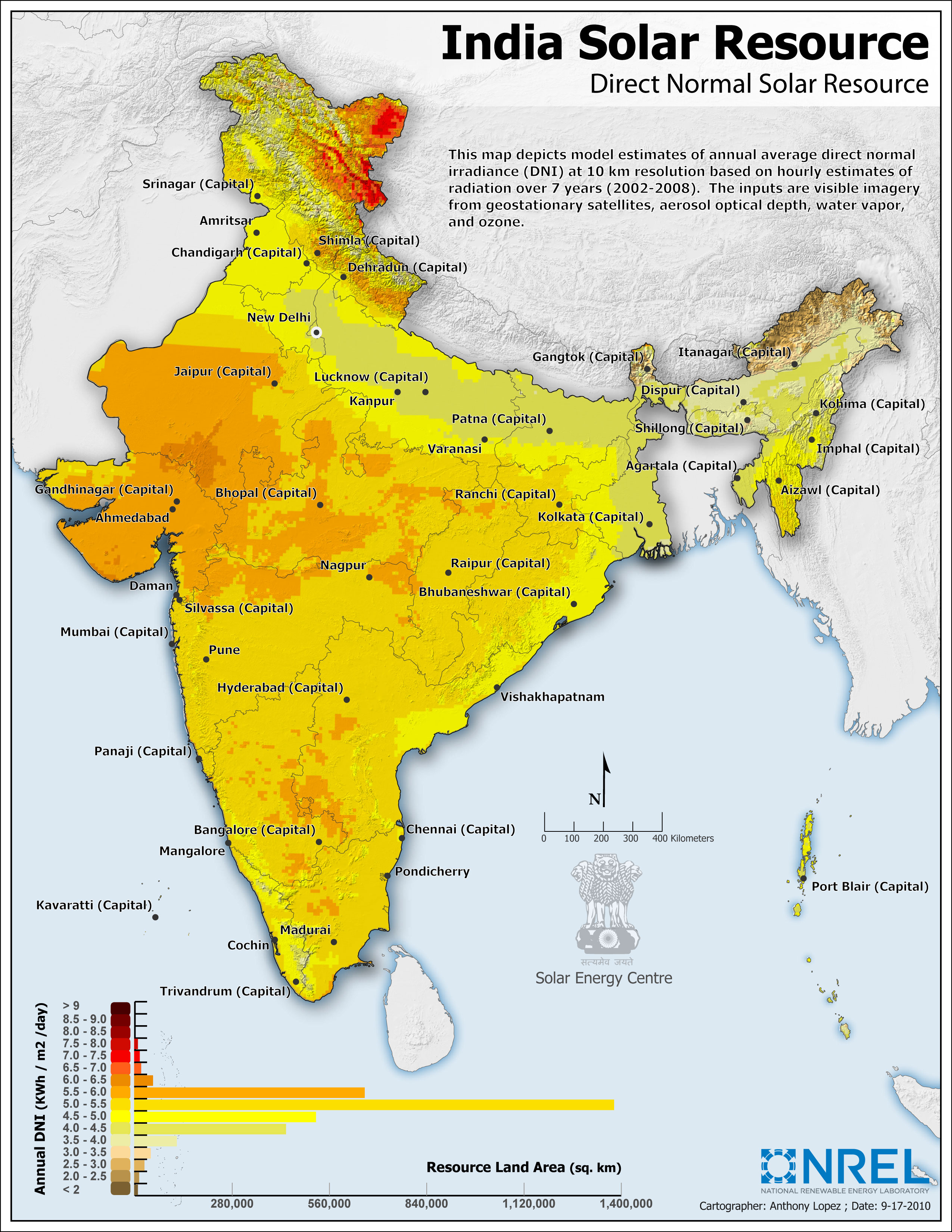 Solar resource map of India_NREL