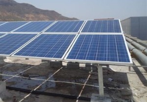 Solar panels and mounting structure at rooftop