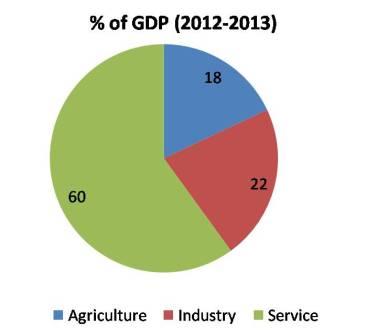 Percentage share of various sectors in India's GDP