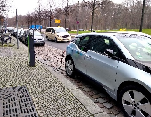 Electric Car at Charging Station in Berlin